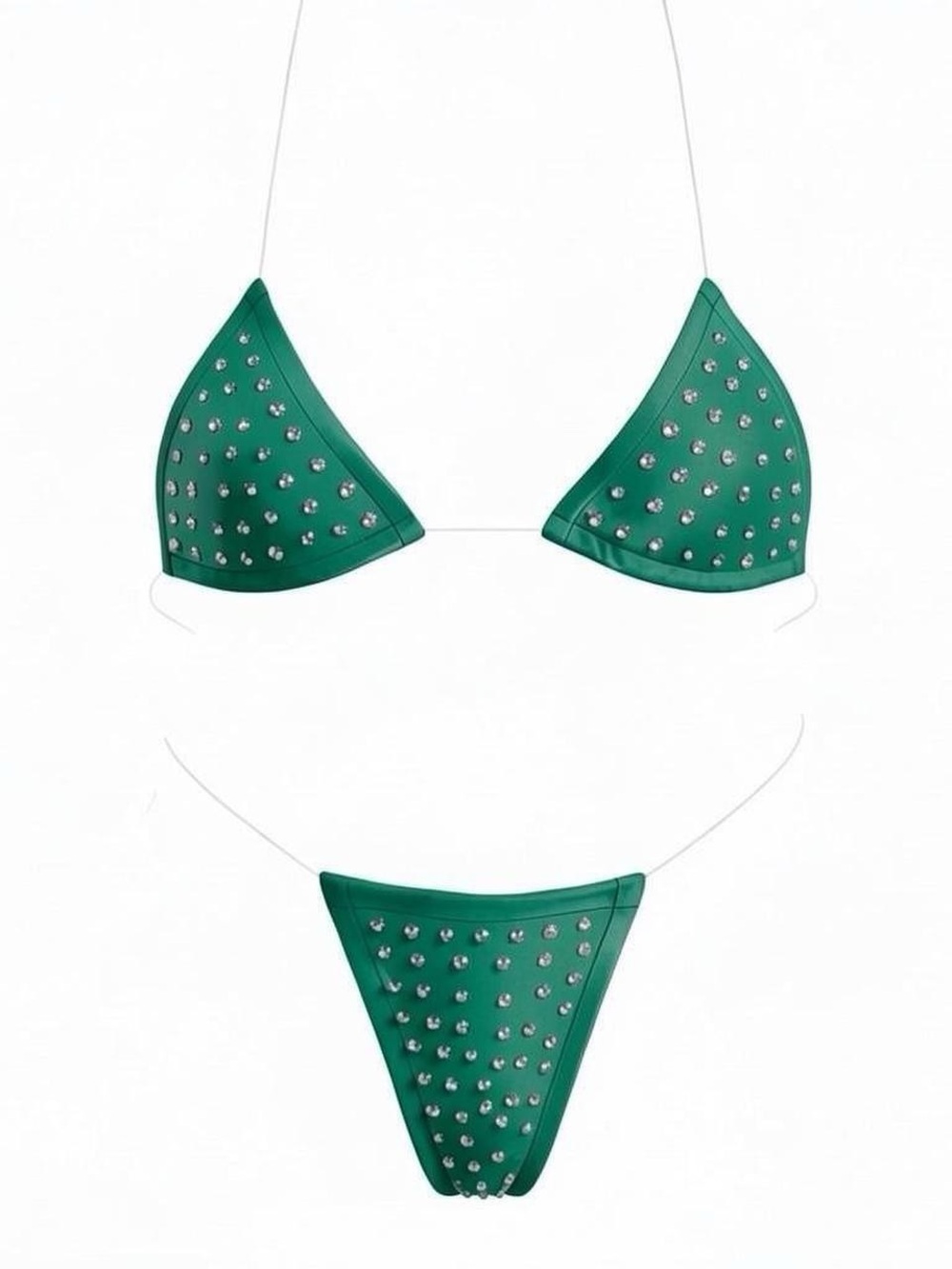 GrlFriday Shop Emerald Green Rhinestone Microkini Set